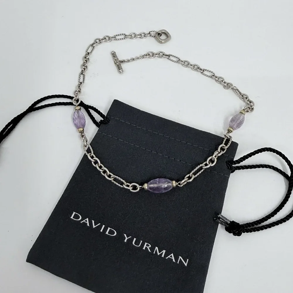 David Yurman Sterling 18K Gold Amethyst Bijoux Figaro Necklace 21 Grams 17